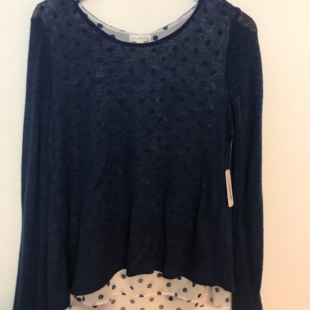 Blue and white polka dotted shirt